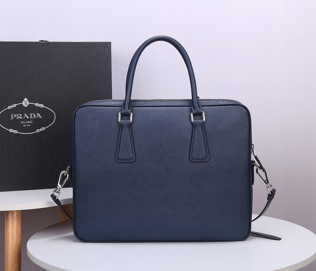 Pra*a briefcase crocodile pattern blue and brown 2ve365 36 x 28 x 4 cm