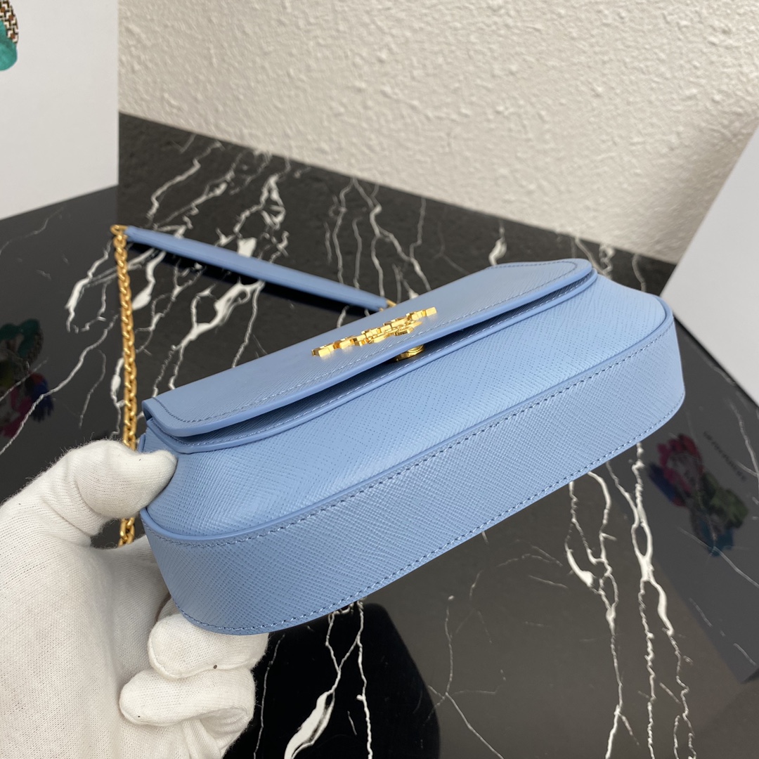 Pra*a saffiano leather shoulder bag golden metal blue 1bd275 22 x 14 x 6.5 cm