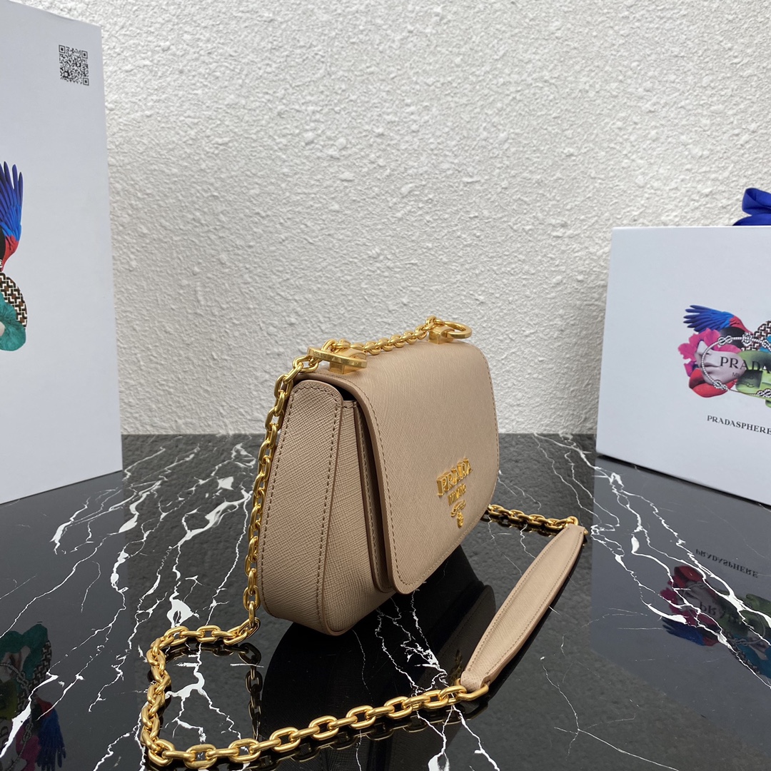 Pra*a saffiano leather shoulder bag golden metal beige 1bd275 22 x 14 x 6.5 cm