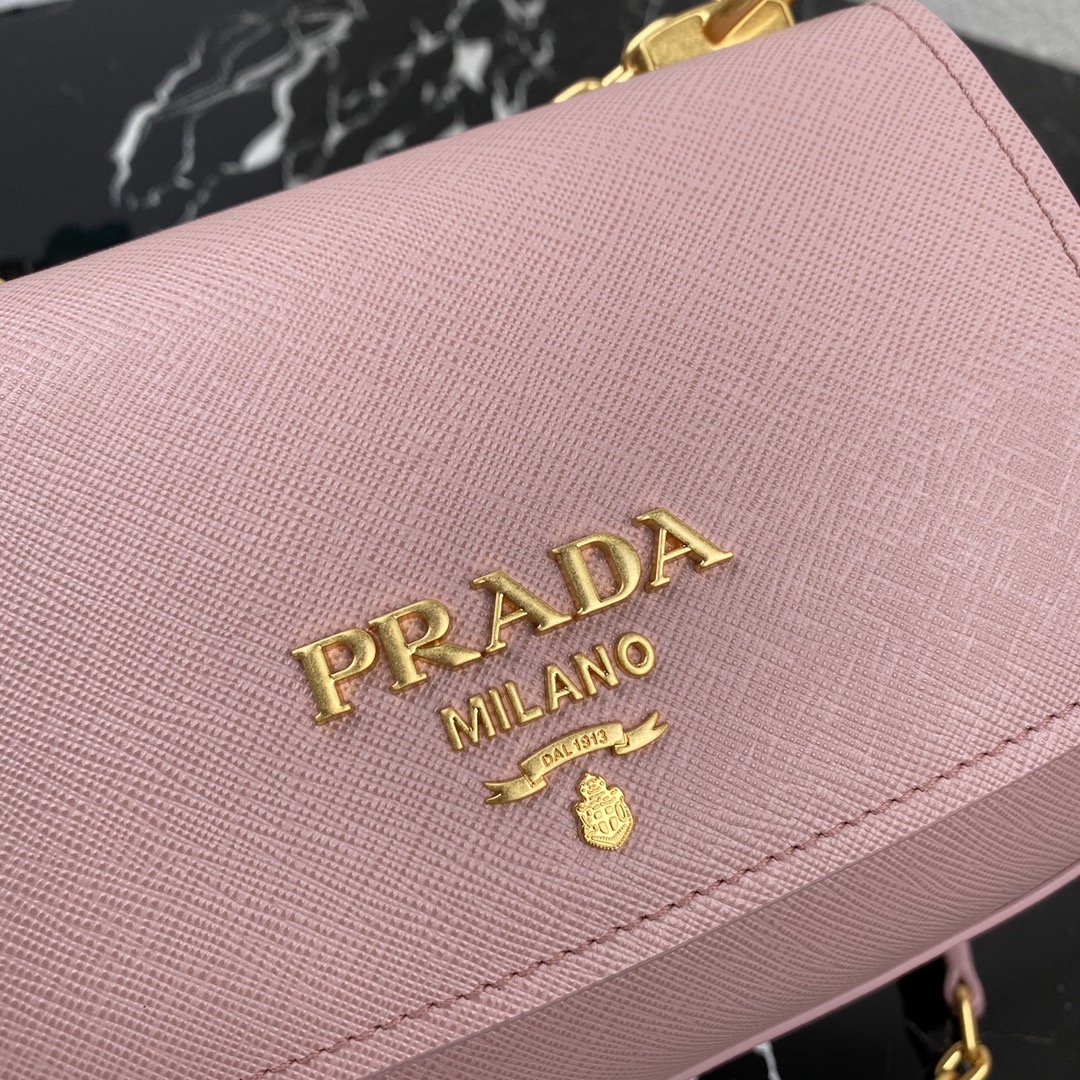 Pra*a saffiano leather shoulder bag golden metal pink 1bd275 22 x 14 x 6.5 cm