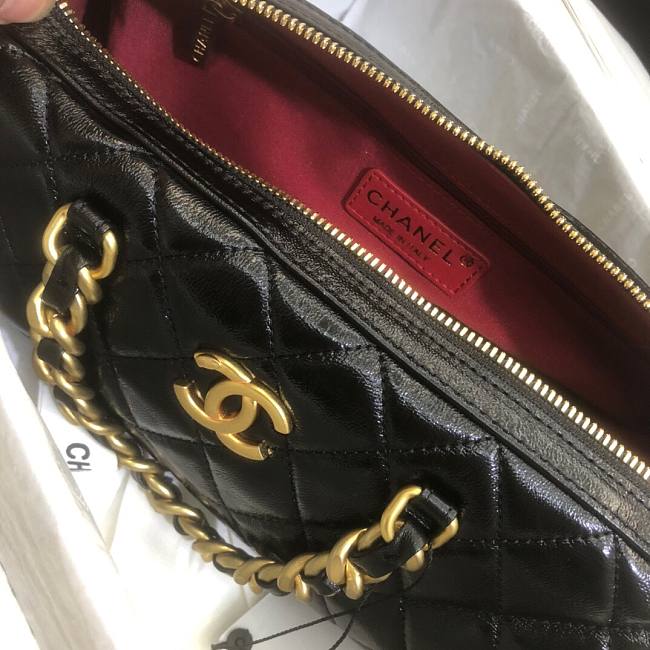 Ch**el extra mini bowling bag in shiny leather black as1899 16 x 22 x 12 cm