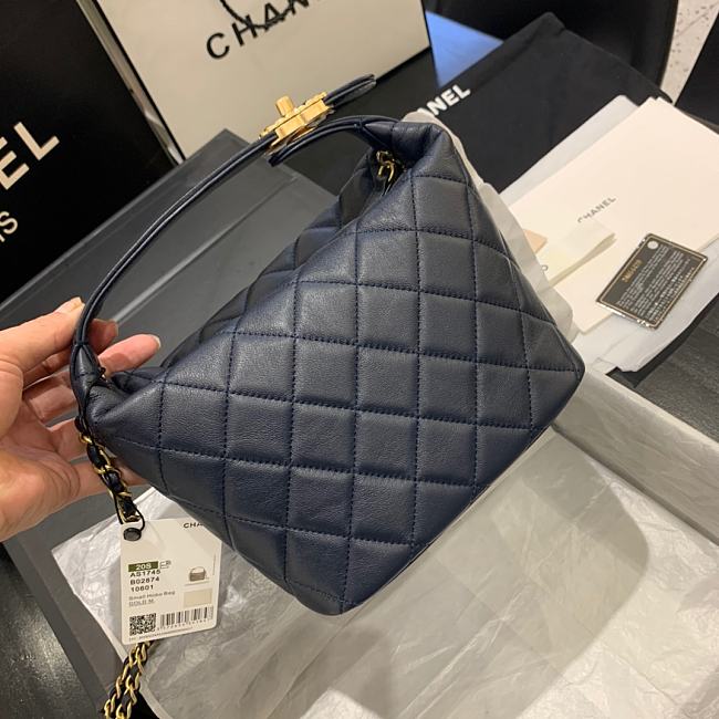 Ch**el small lambskin hobo bag dark blue as1745 15 x 15 x 12 cm