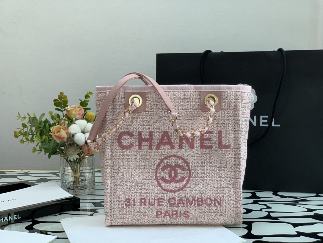 Ch**el deauville tote bag pink 28 cm