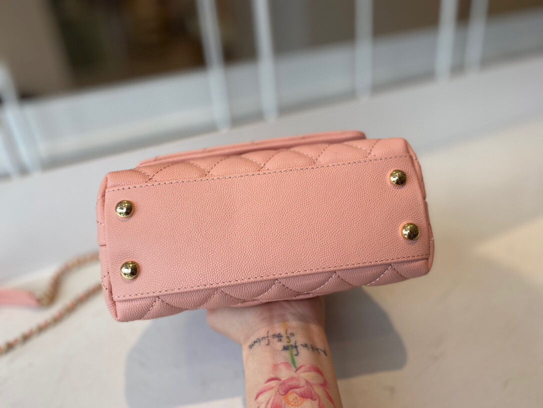 Ch**el extra mini coco handle bag grained leather pink as2215 13 × 19 × 9 cm