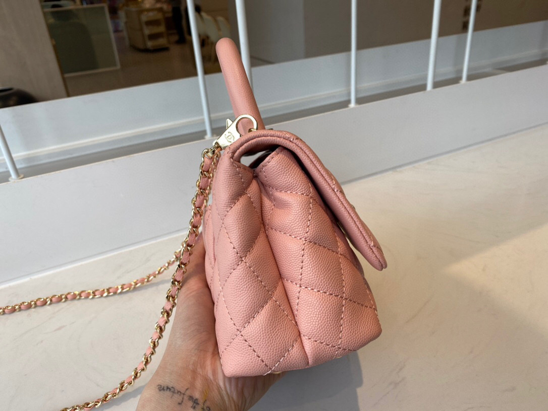 Ch**el extra mini coco handle bag grained leather pink as2215 13 × 19 × 9 cm