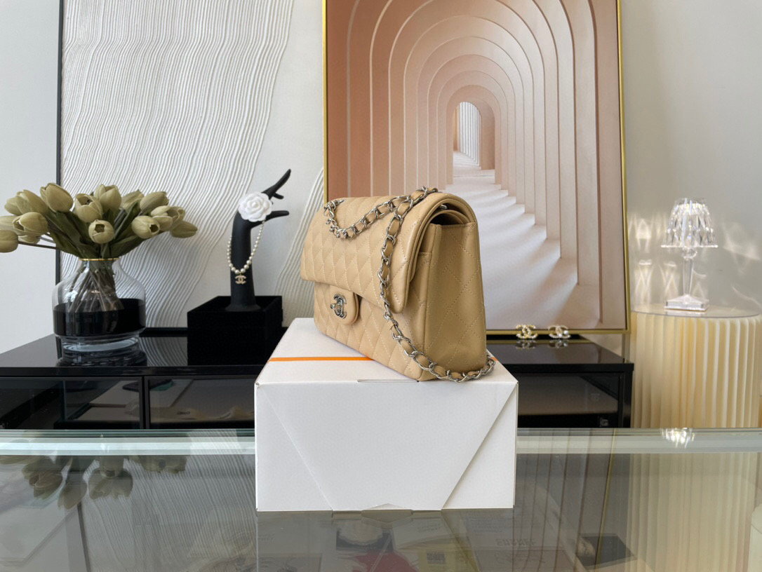 Ch**el classic double flap bag lambskin beige a01112 25.5 cm