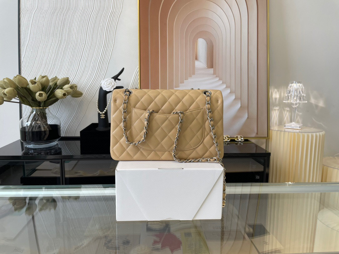 Ch**el classic double flap bag lambskin beige a01112 25.5 cm