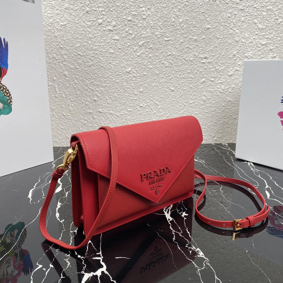 Pra*a mini saffiano leather bag fiery red 1bp020 20 x 12 x 4 cm