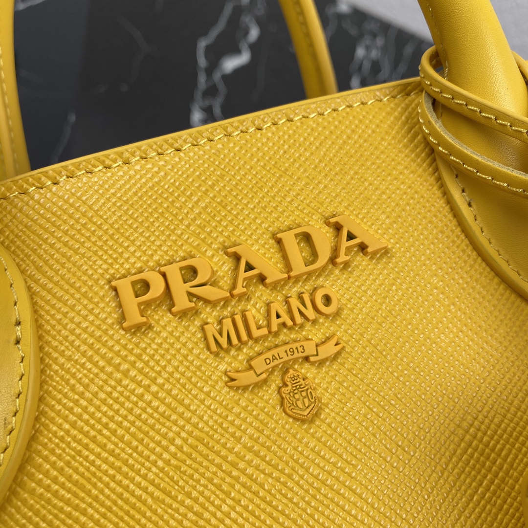 Pra*a saffiano leather monochrome bag yellow 1ba269 22 x 16.5 x 11.5 cm