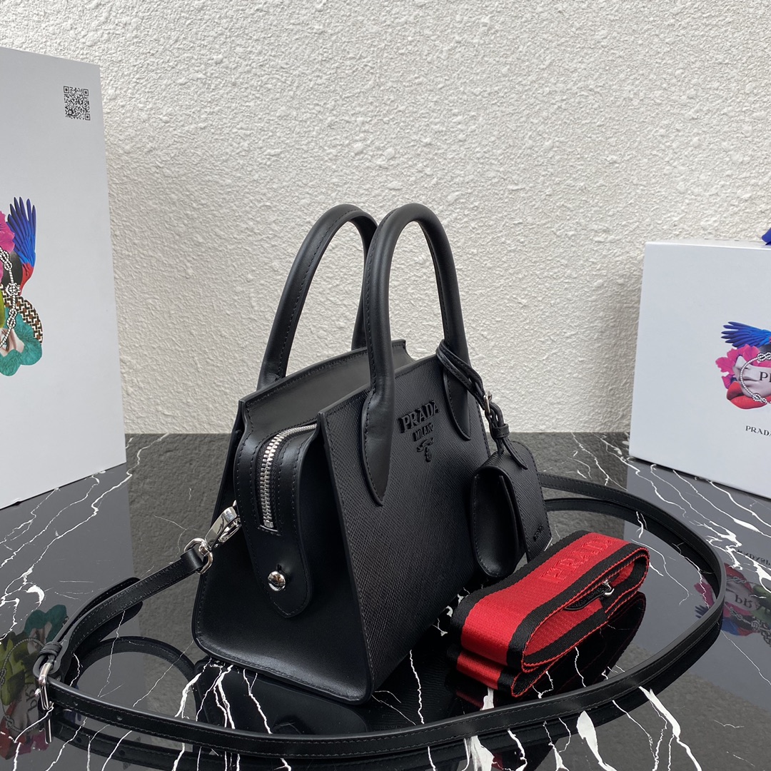 Pra*a saffiano leather monochrome bag black 1ba269 22 x 16.5 x 11.5 cm