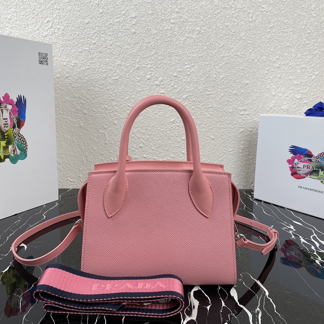 Pra*a saffiano leather monochrome bag pink 1ba269 22 x 16.5 x 11.5 cm