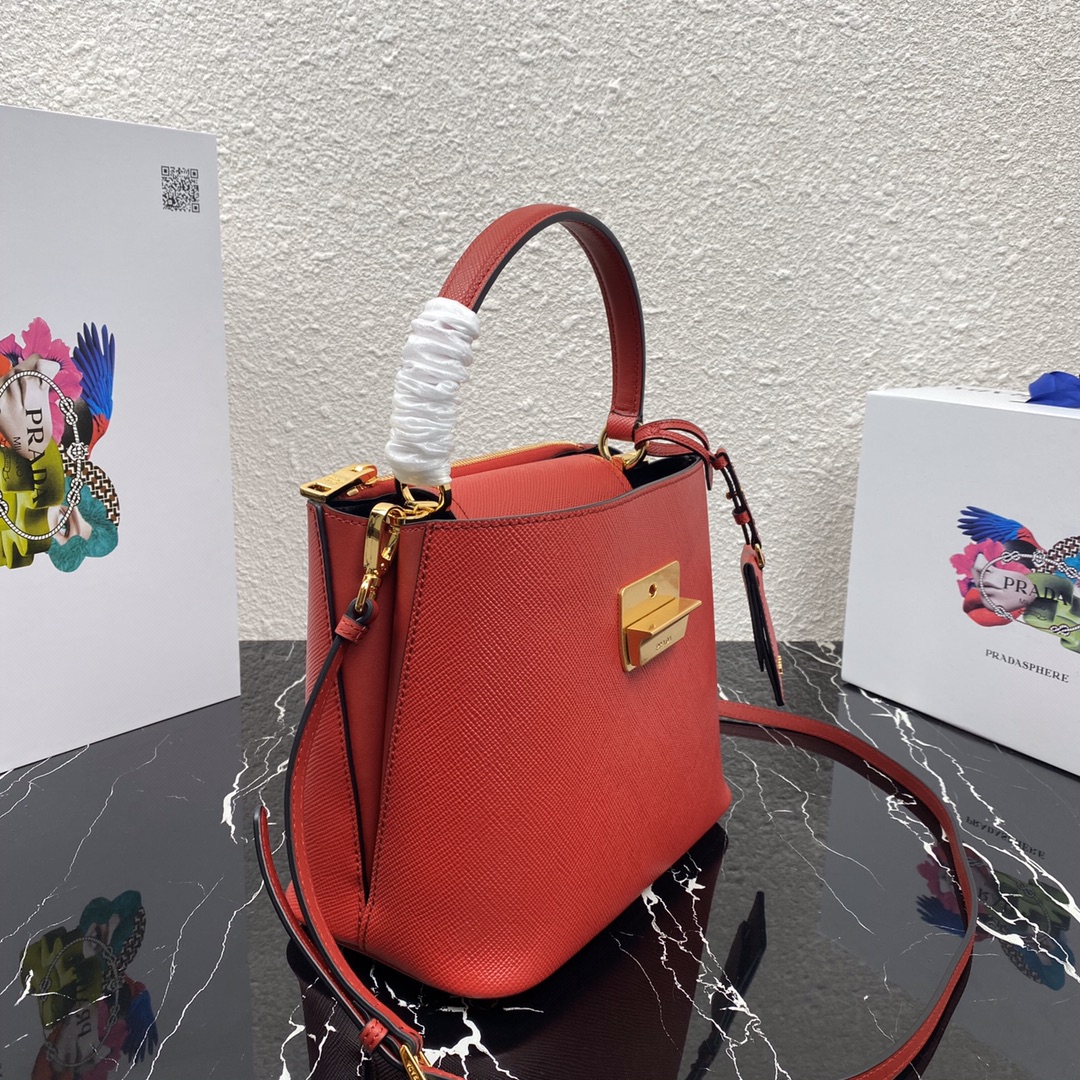 Pra*a saffiano leather tote red 1bn012 24 × 20 × 12.4 cm