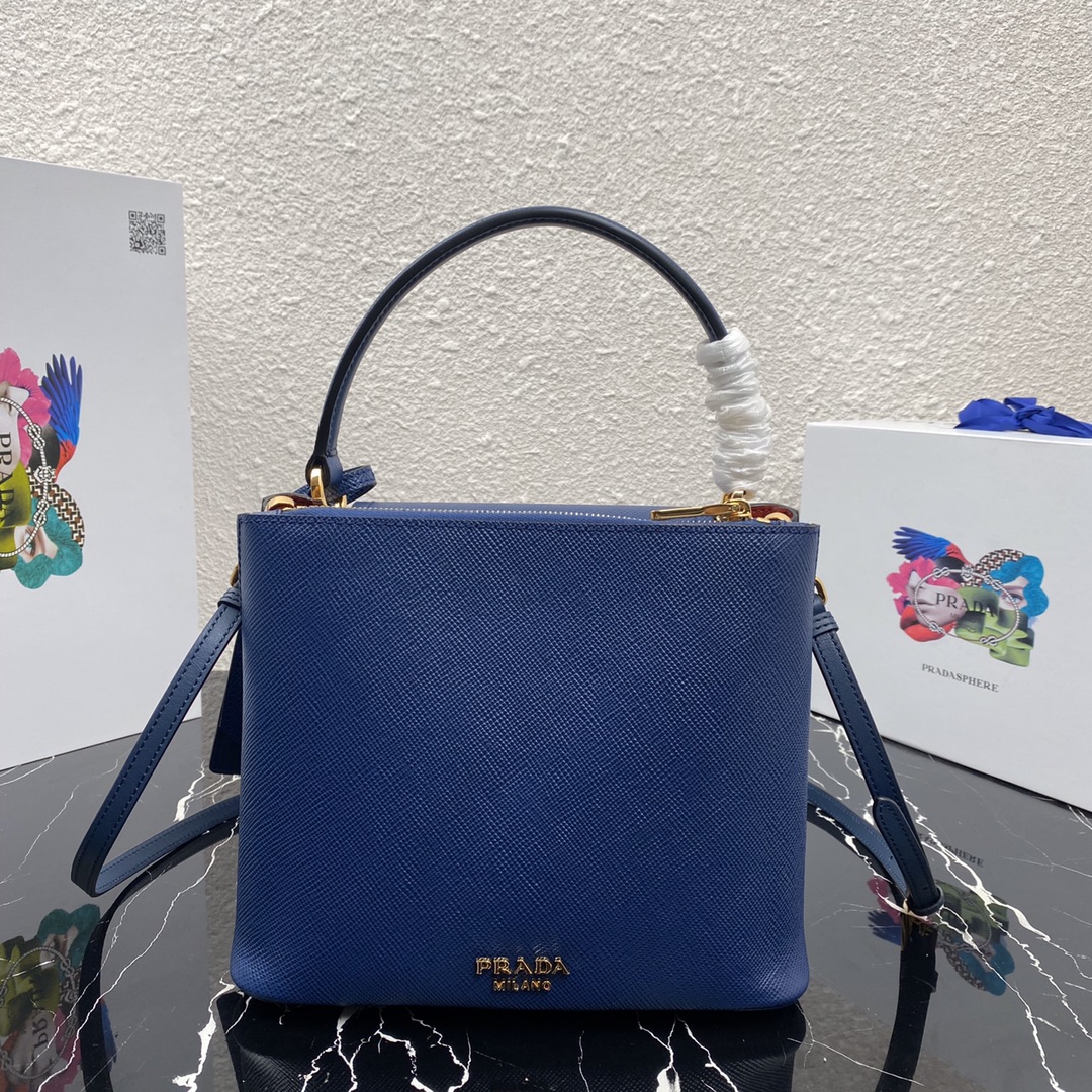 Pra*a saffiano leather tote blue 1bn012 24 × 20 × 12.4 cm