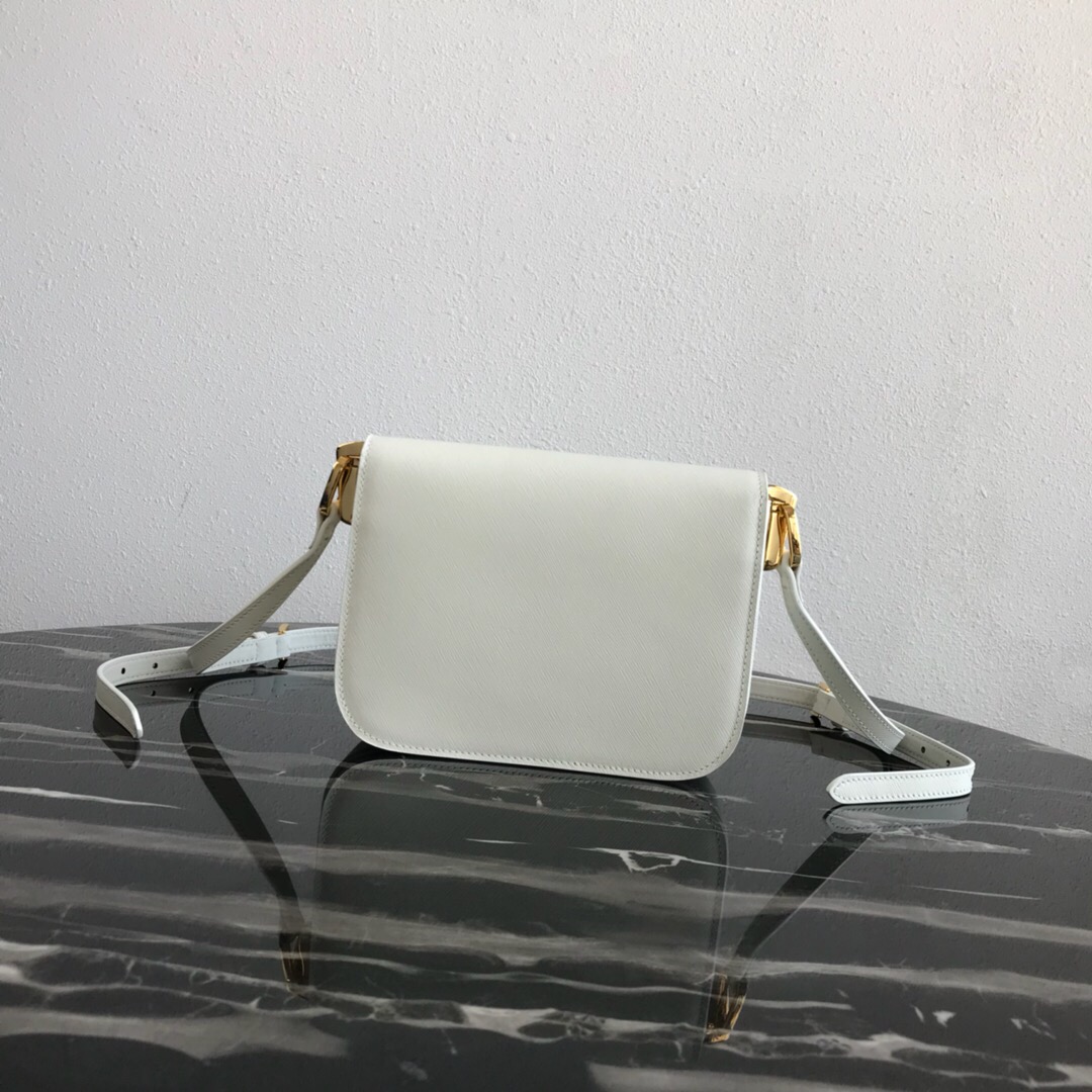 Pra*a saffiano leather emblème bag white 1bd217 20.5 x 14 x 5 cm