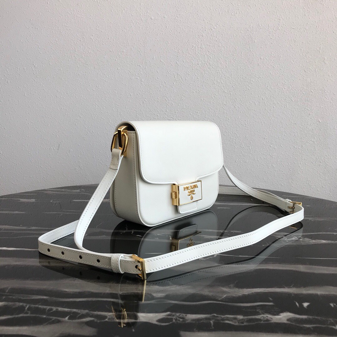 Pra*a saffiano leather emblème bag white 1bd217 20.5 x 14 x 5 cm
