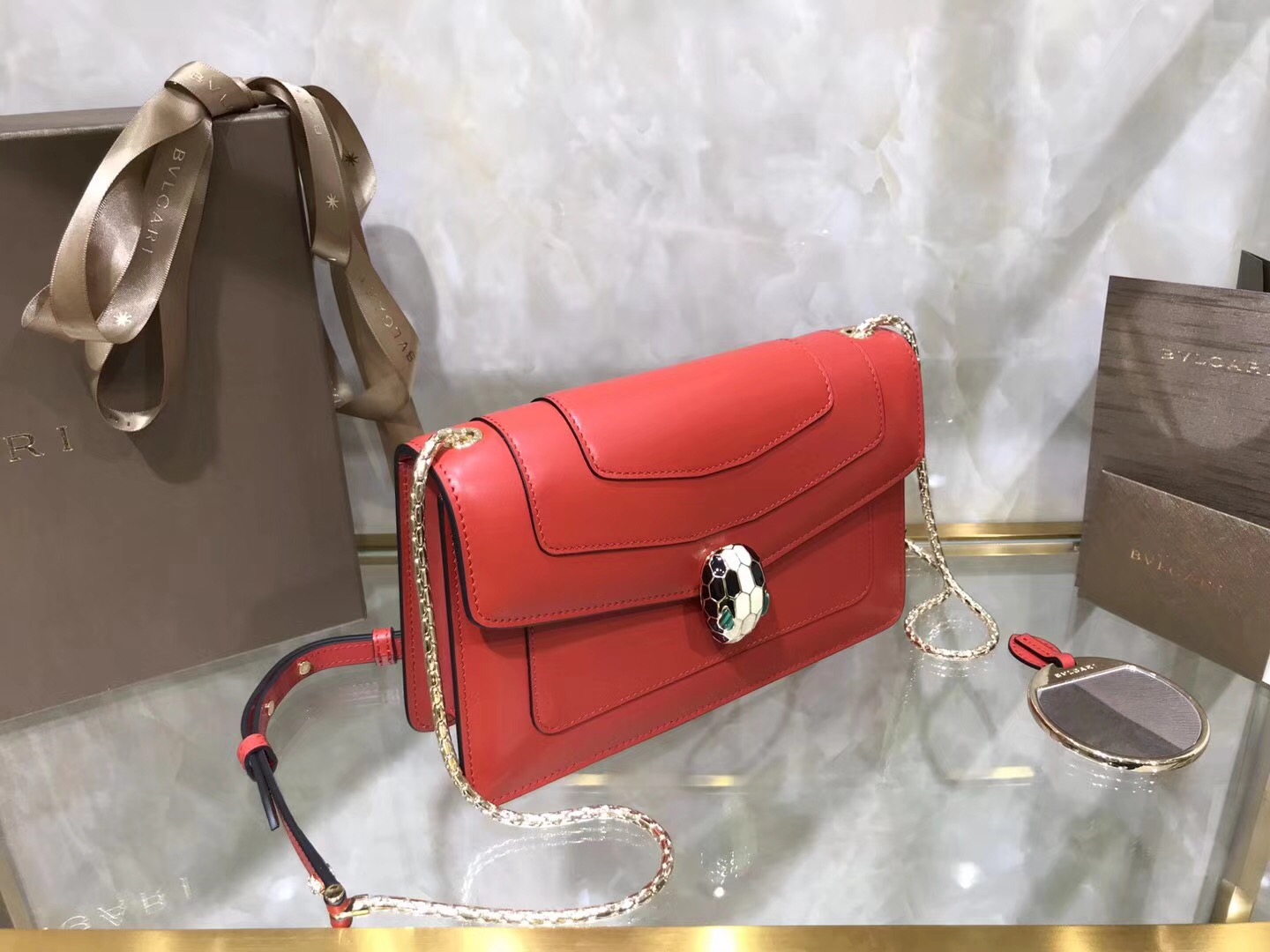 Bv1g*ai serpenti forever shoulder bag calfskin leater red 38102 22 x 13 x 6 cm