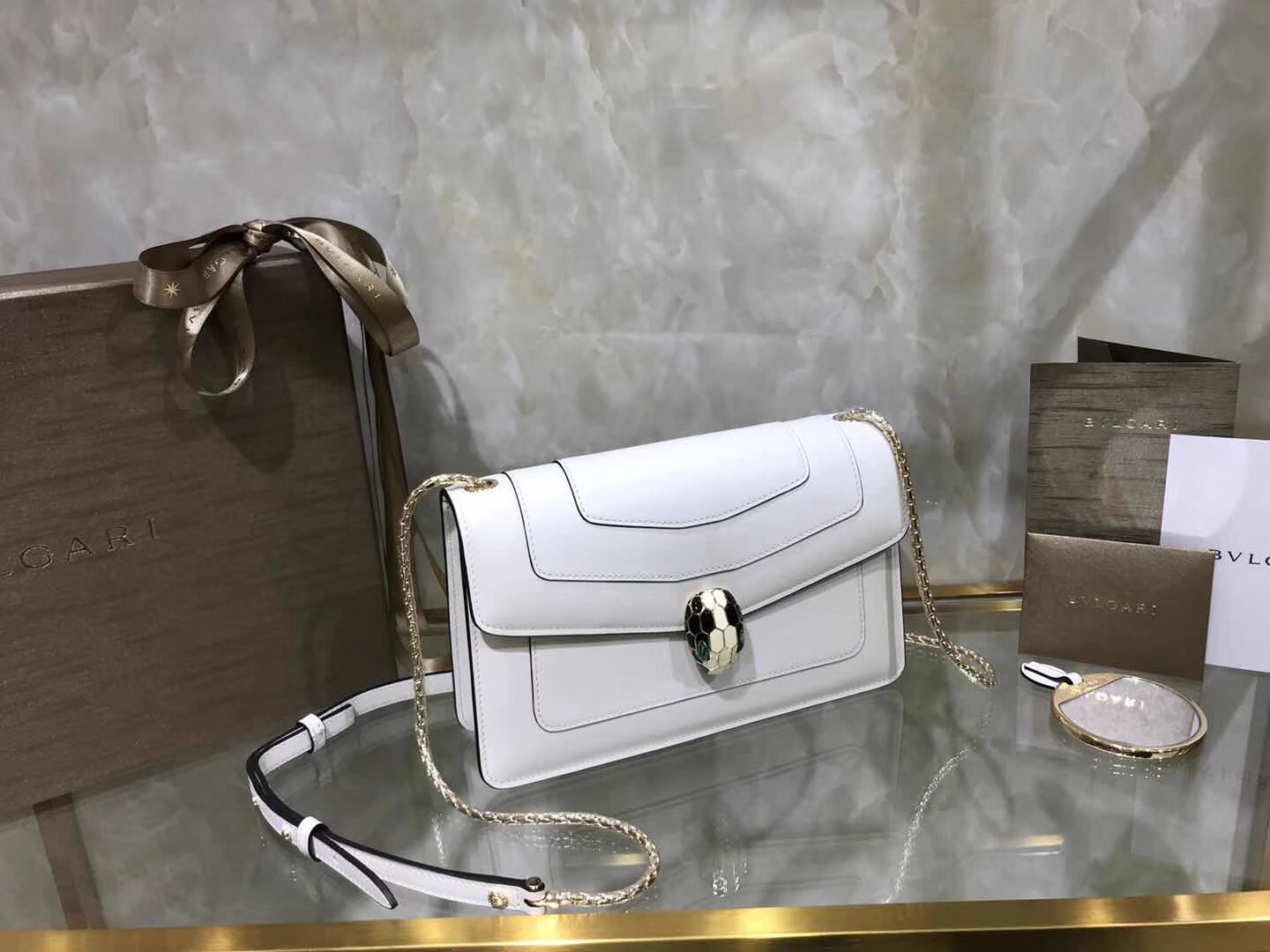 Bv1g*ai serpenti forever shoulder bag calfskin leater white 38102 22 x 13 x 6 cm