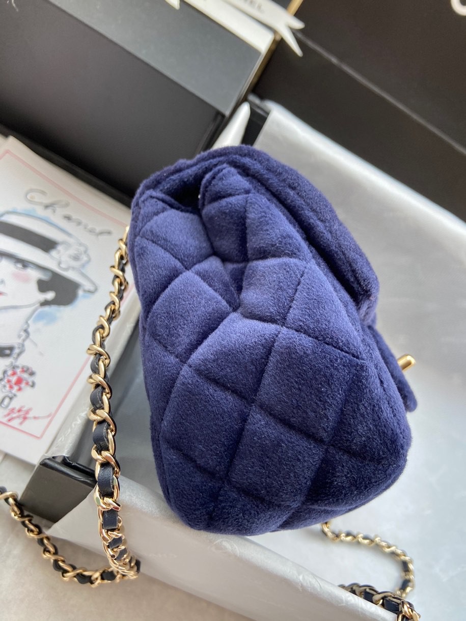 Ch**el small charm strap flap bag velvet navy as1786 17 cm