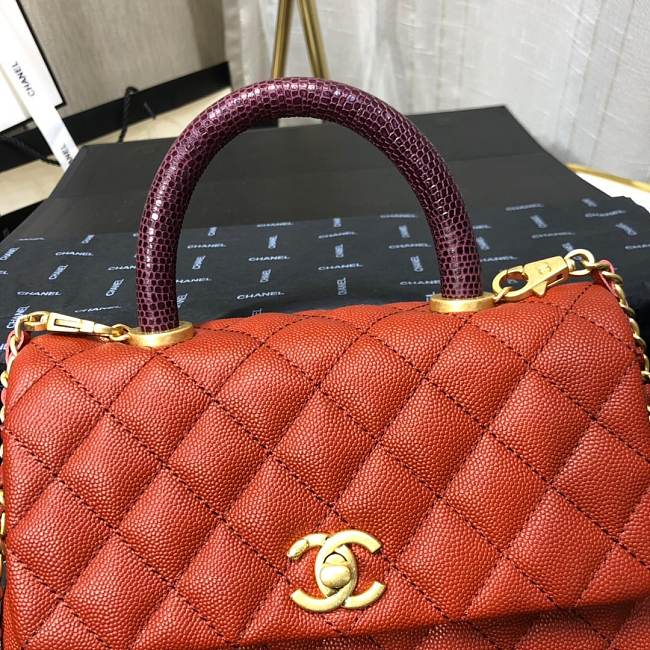 Ch**el mini coco grained calfskin with handle orange a92990 23.5 x 13.75 x 9.75 cm
