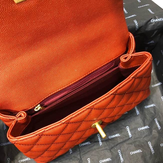 Ch**el mini coco grained calfskin with handle orange a92990 23.5 x 13.75 x 9.75 cm