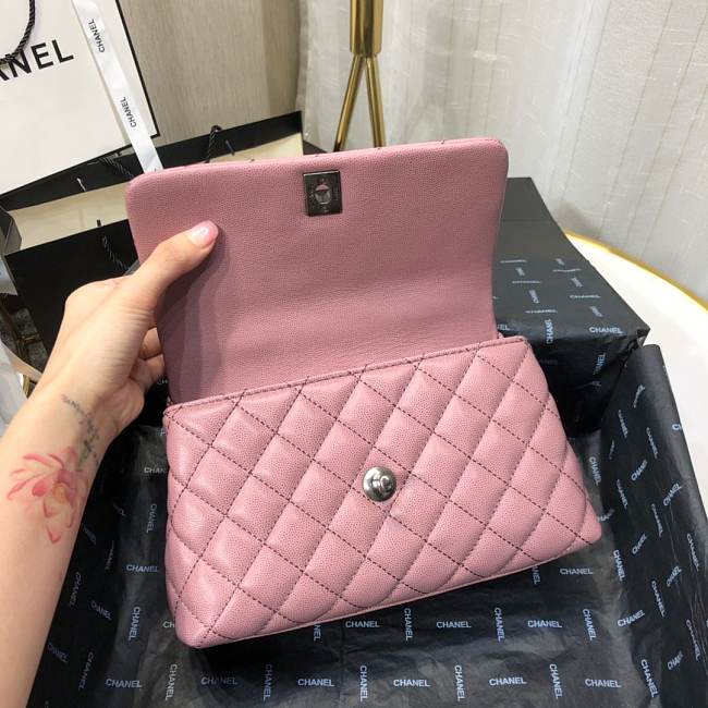 Ch**el mini coco grained calfskin with handle pink a92990 23.5 x 13.75 x 9.75 cm