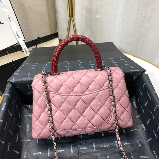 Ch**el mini coco grained calfskin with handle pink a92990 23.5 x 13.75 x 9.75 cm