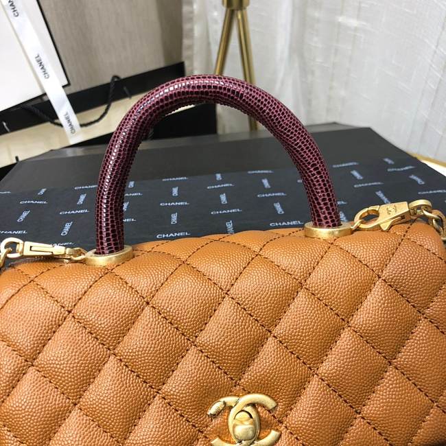 Ch**el mini coco grained calfskin with handle caramel a92990 23.5 x 13.75 x 9.75 cm
