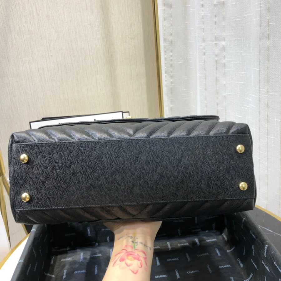 Ch**el small coco grained calfskin v quilting flap bag black a92991 28.5 x 18.25 x 11.75 cm