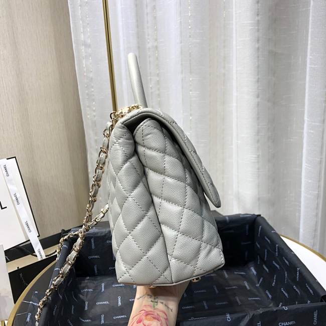 Ch**el small coco grained calfskin with top handle flap bag silver a92991 28.5 x 18.25 x 11.75 cm