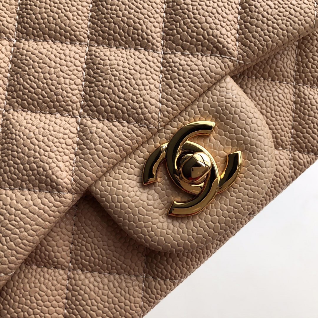 Ch**el mini flap bag caviar golden metal beige a35200 17cm