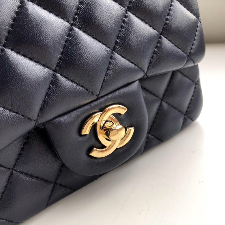 Ch**el mini flap bag lambskin golden metal dark blue a35200 17cm