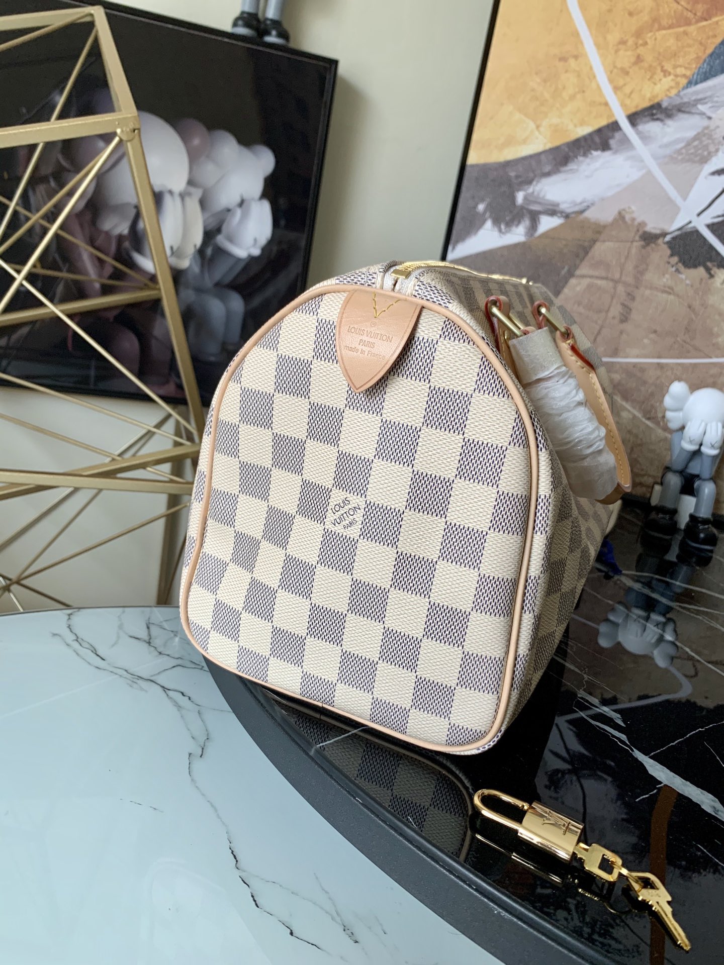 l0vis Vvtt0n speedy 25 damier azur canvas white n41371 25 x 19 x 15 cm