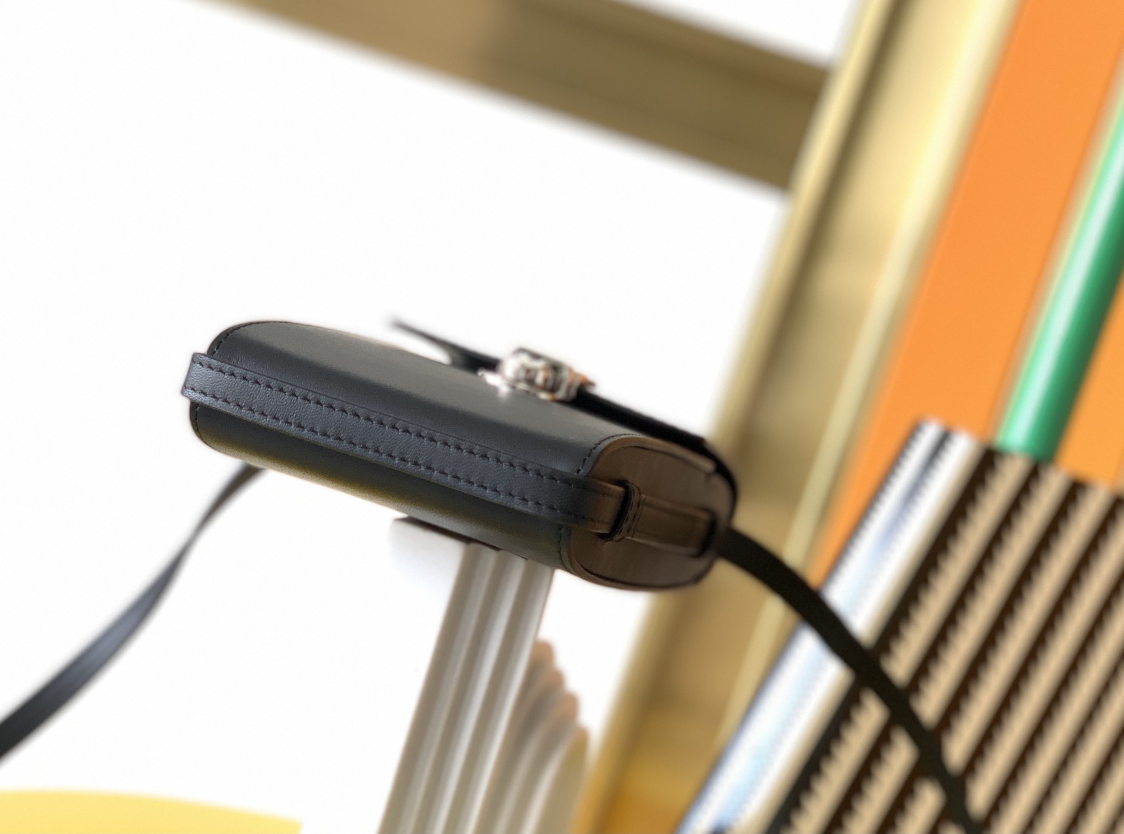 y51 tuc phone pouch with strap in S*pple calfskin black 6677182 9 x 3.5 x 18 cm