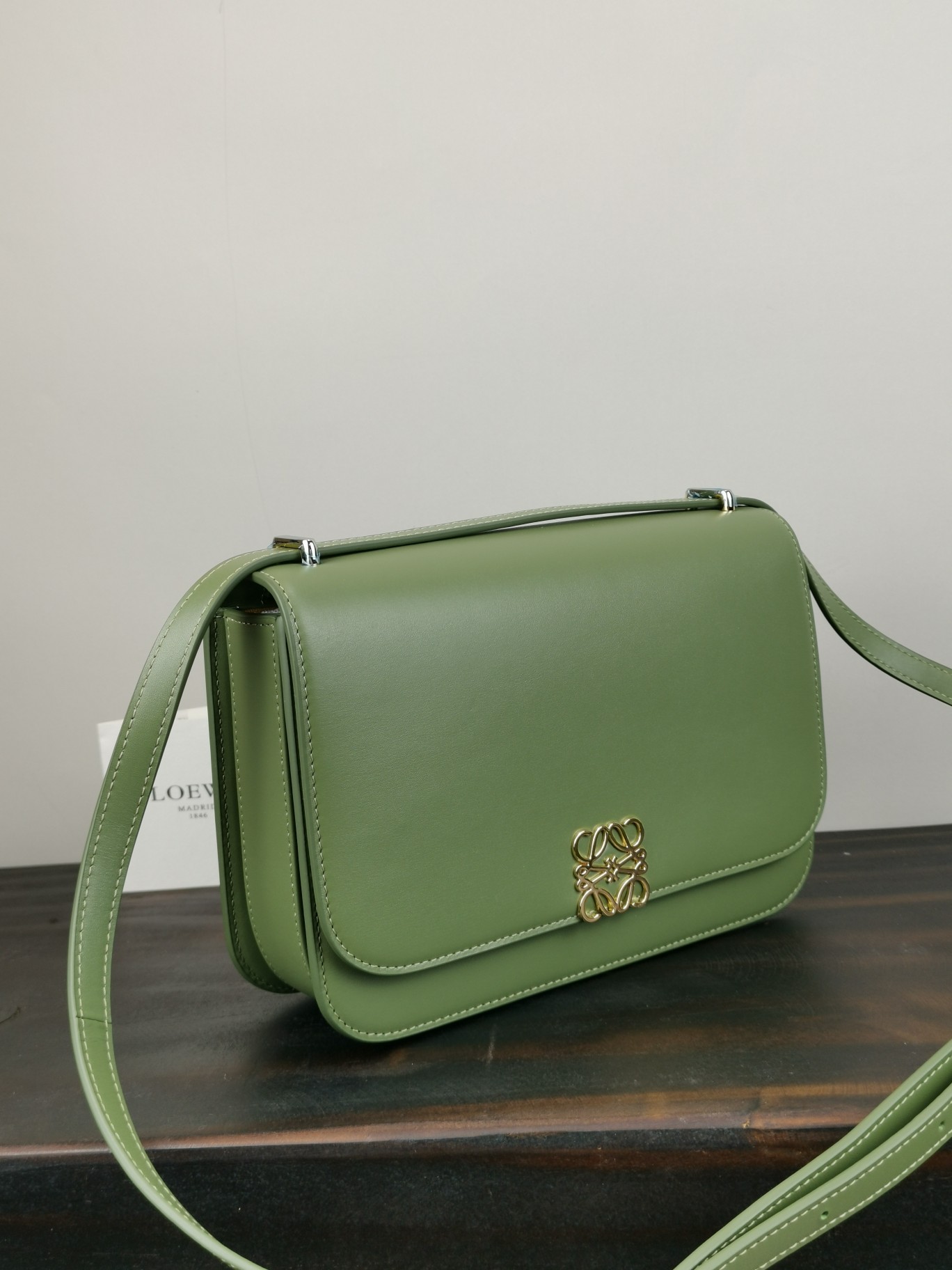 L0ew* medium goya bag silk calfskin avocado green a896n01x03 22.5 x 16.5 x 6.5 cm