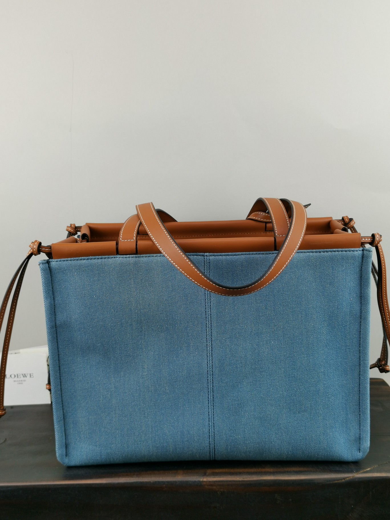 L0ew* large cushion tote bag canvas and calfskin denim 330.02ab90 35 x 27 x 19 cm