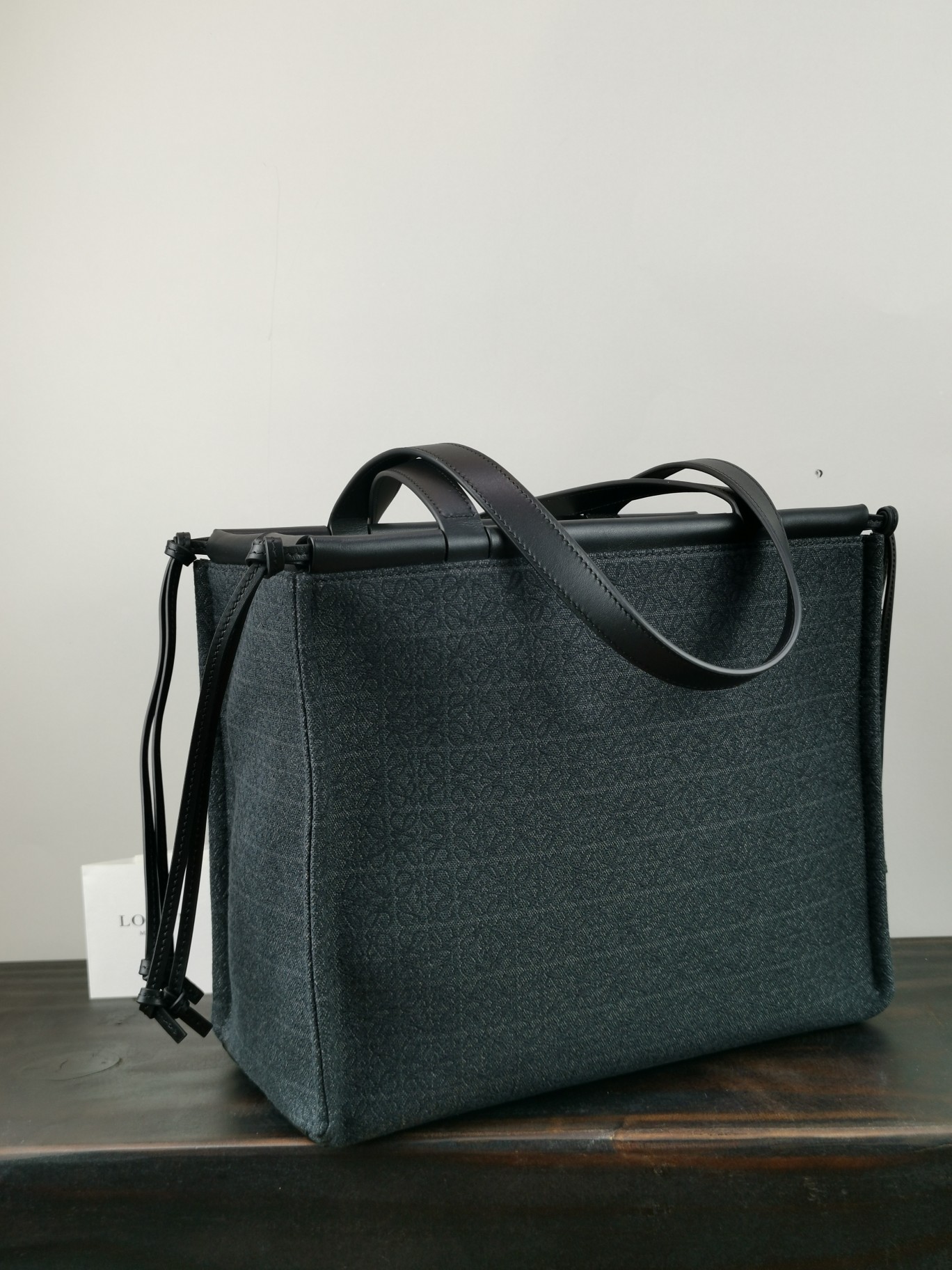 L0ew* small cushion tote anagram jacquard and calfskin black a612a93x25 32 x 24 x 16 cm
