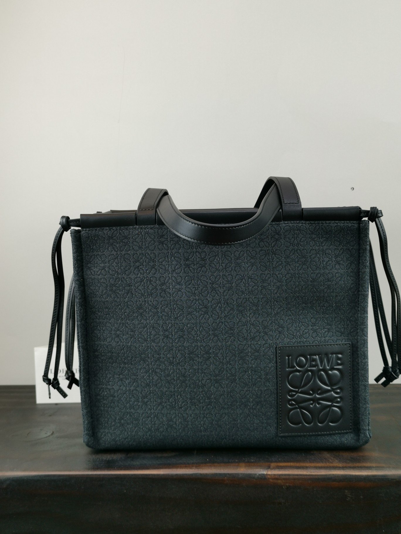 L0ew* small cushion tote anagram jacquard and calfskin black a612a93x25 32 x 24 x 16 cm