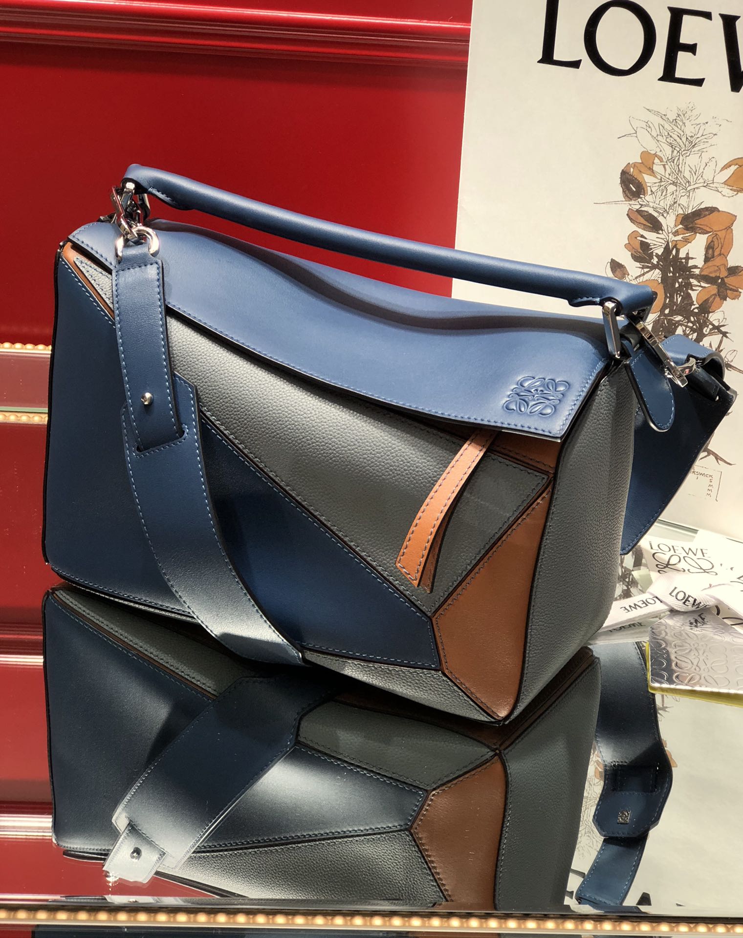 L0ew* medium puzzle bag classic calfskin palladium metal blue/orange a510s20x08 29 x 18 x 12 cm