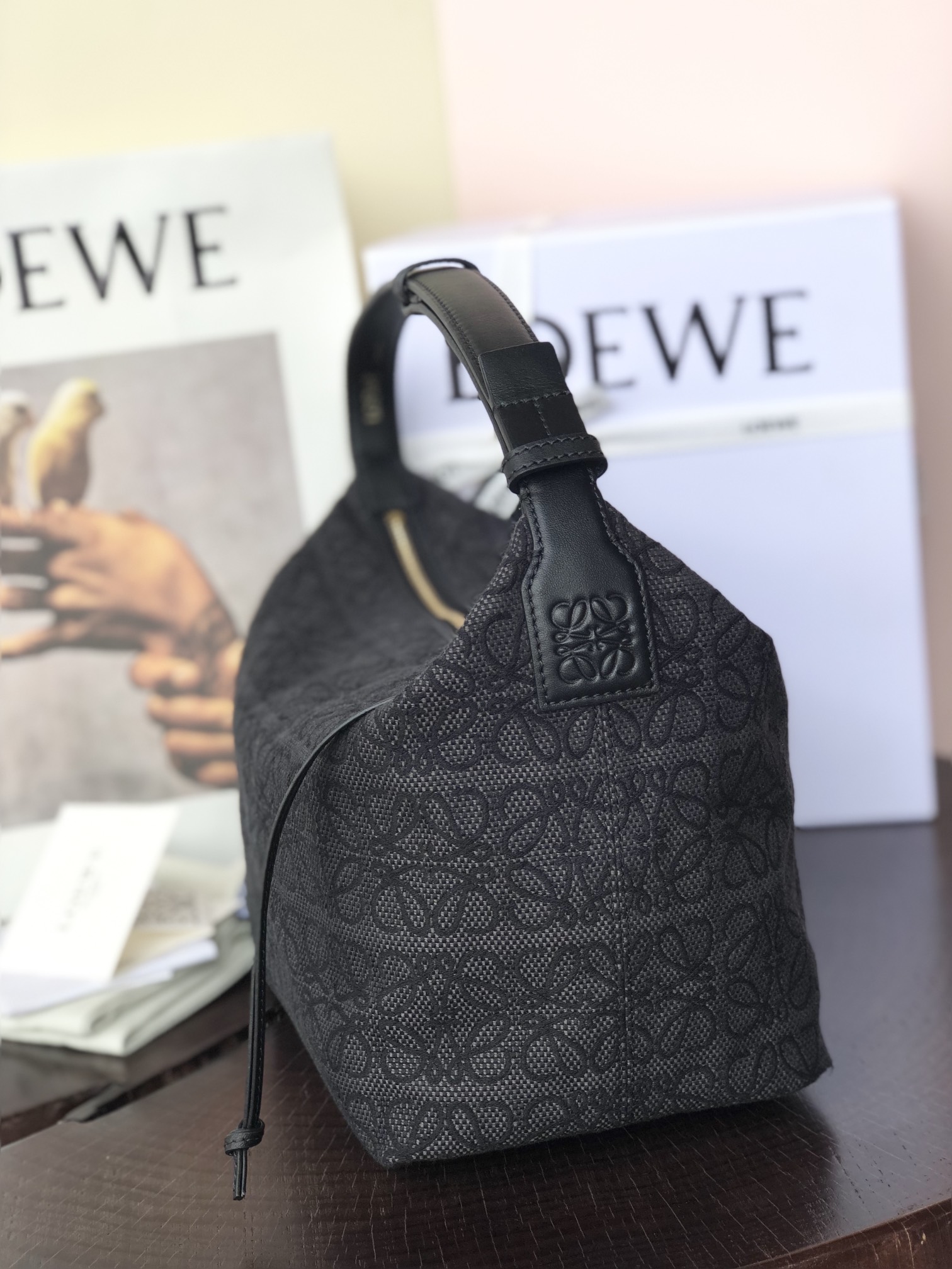 L0ew* medium cubi bag anagram jacquard and calfskin black a906k68x04 25 x 21 x 16.5 cm