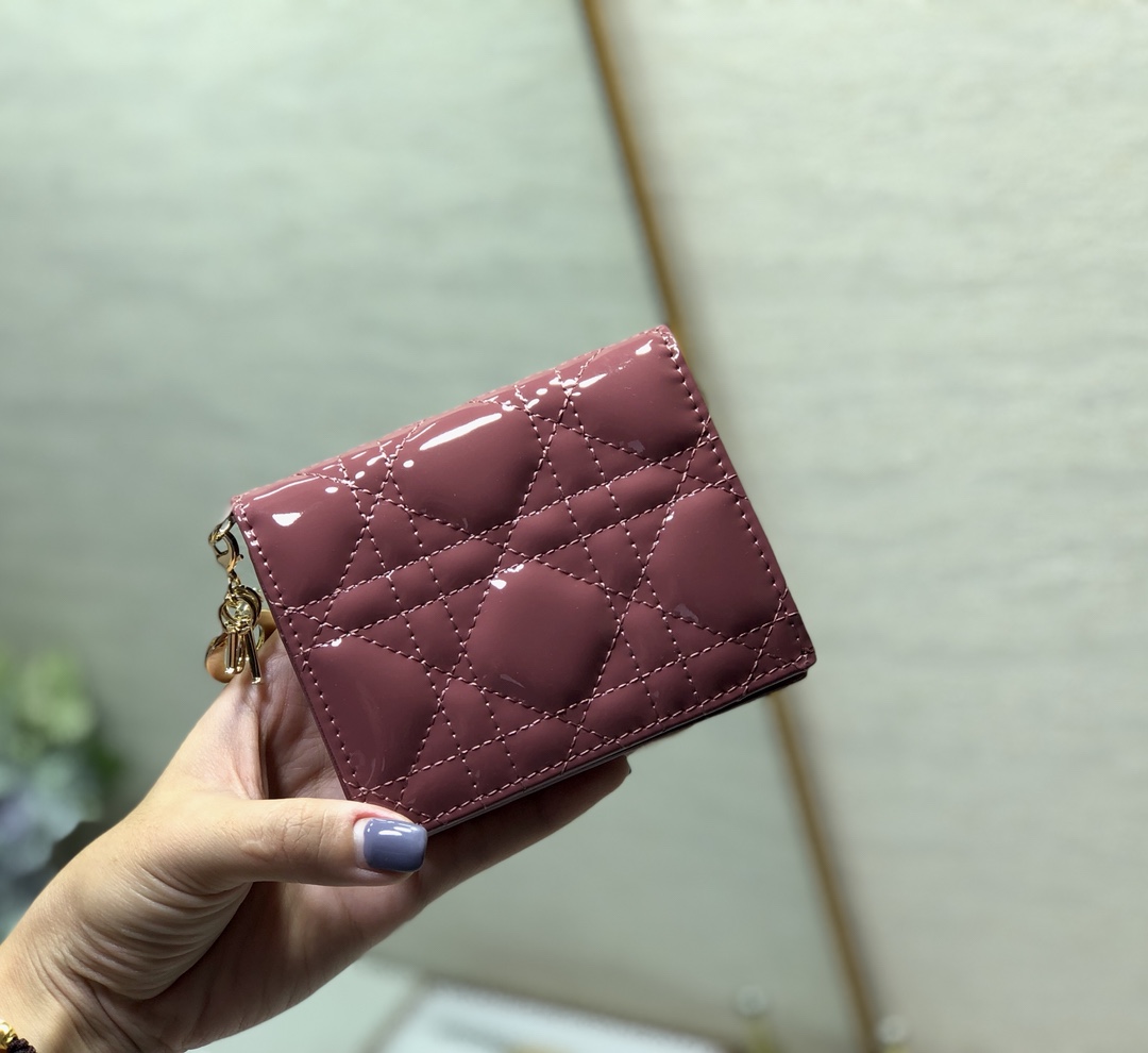 D10r small wallet patent cannage calfskin rose red 11 x 9 cm