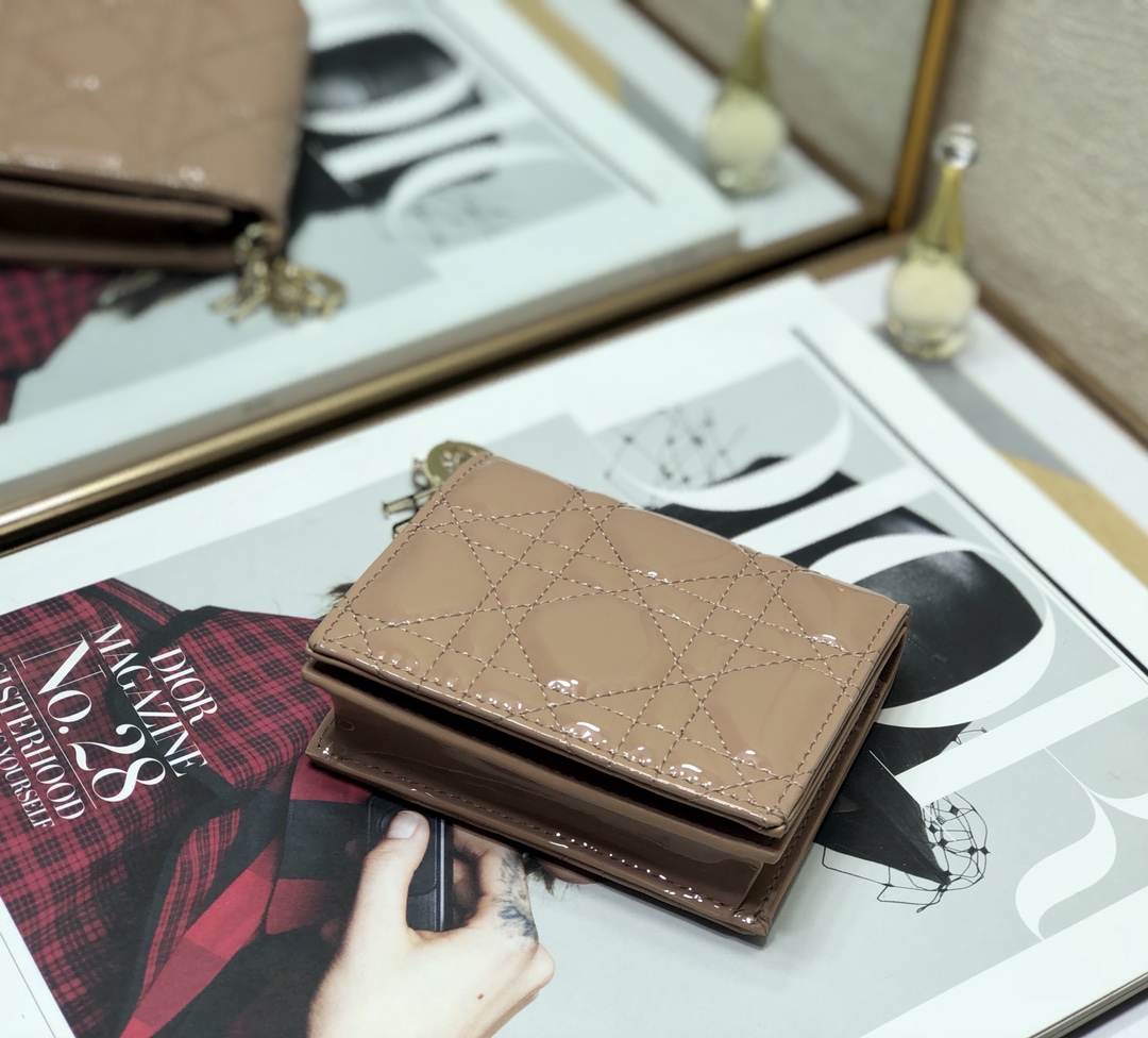 D10r small wallet patent cannage calfskin rose des vent 11 x 9 cm