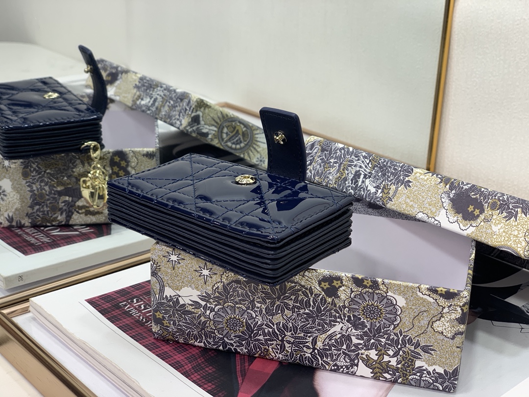 D10r lady D10r 5-gusset card holder patent cannage calfskin indigo blue s0074 10.5 cm