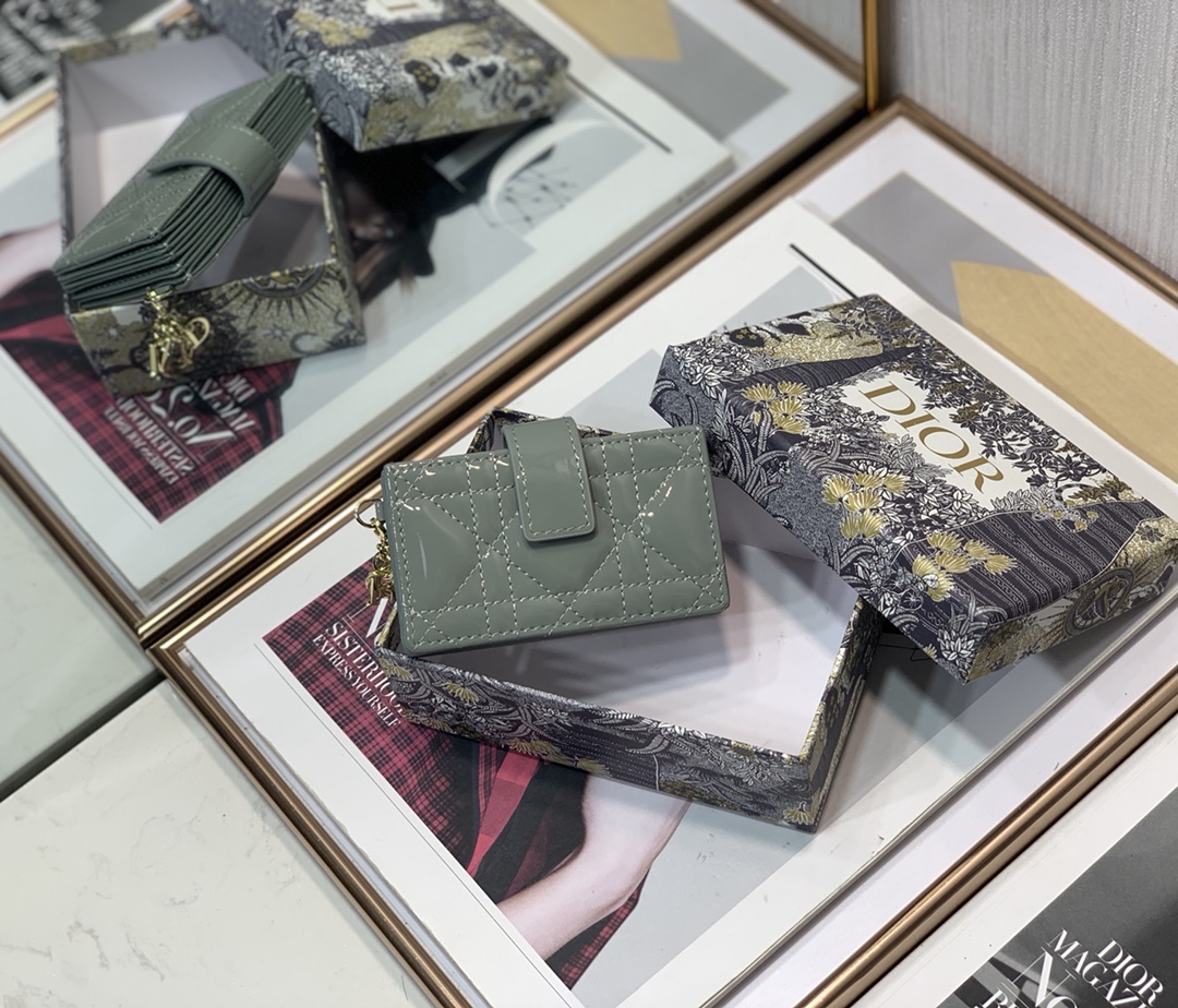 D10r lady D10r 5-gusset card holder patent cannage calfskin gray s0074 10.5 cm