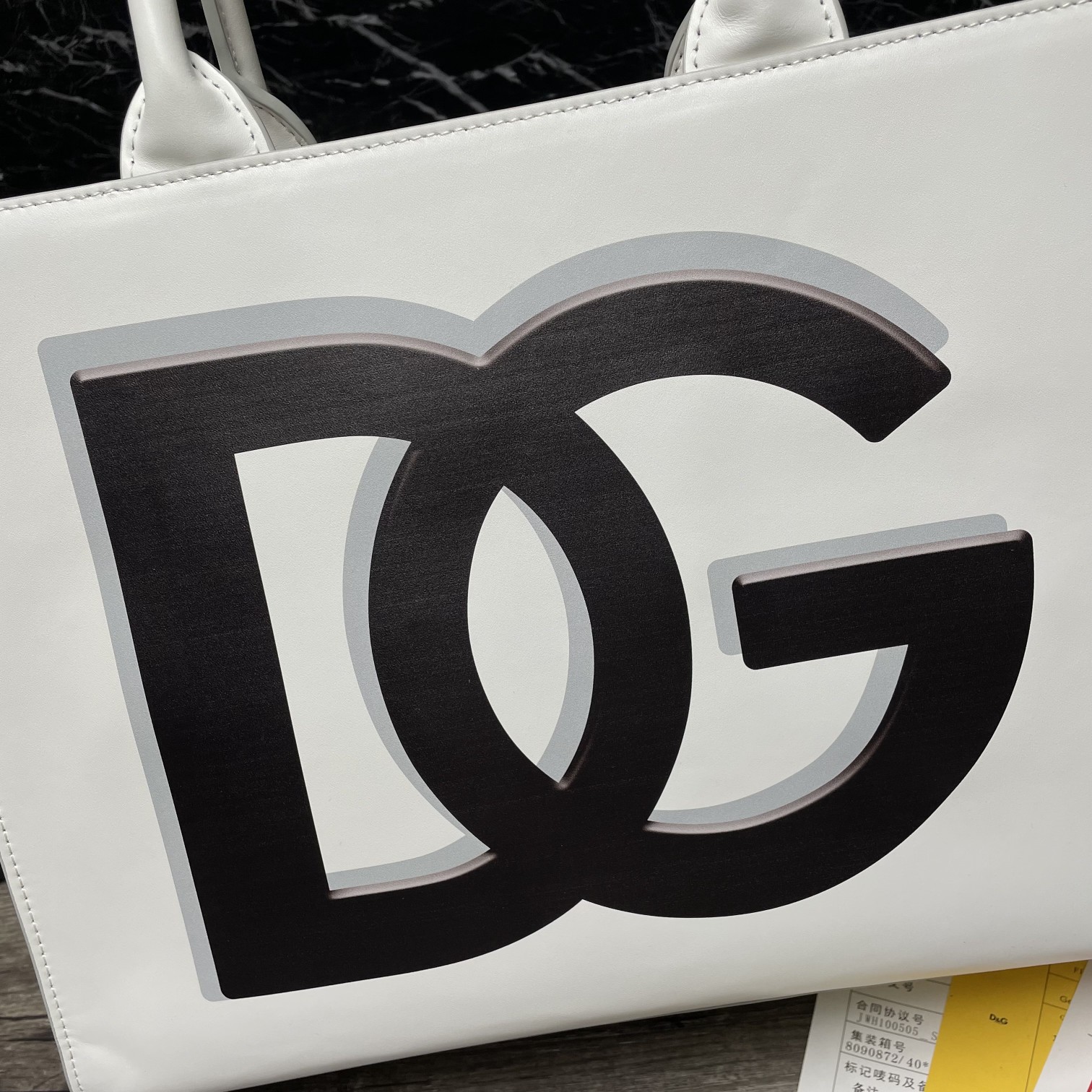 DOLCE & GABBANA SMALL DG Daily Shopper With DG Logo Print Calfskin White BB7023 36 x 28.5 x 13 cm