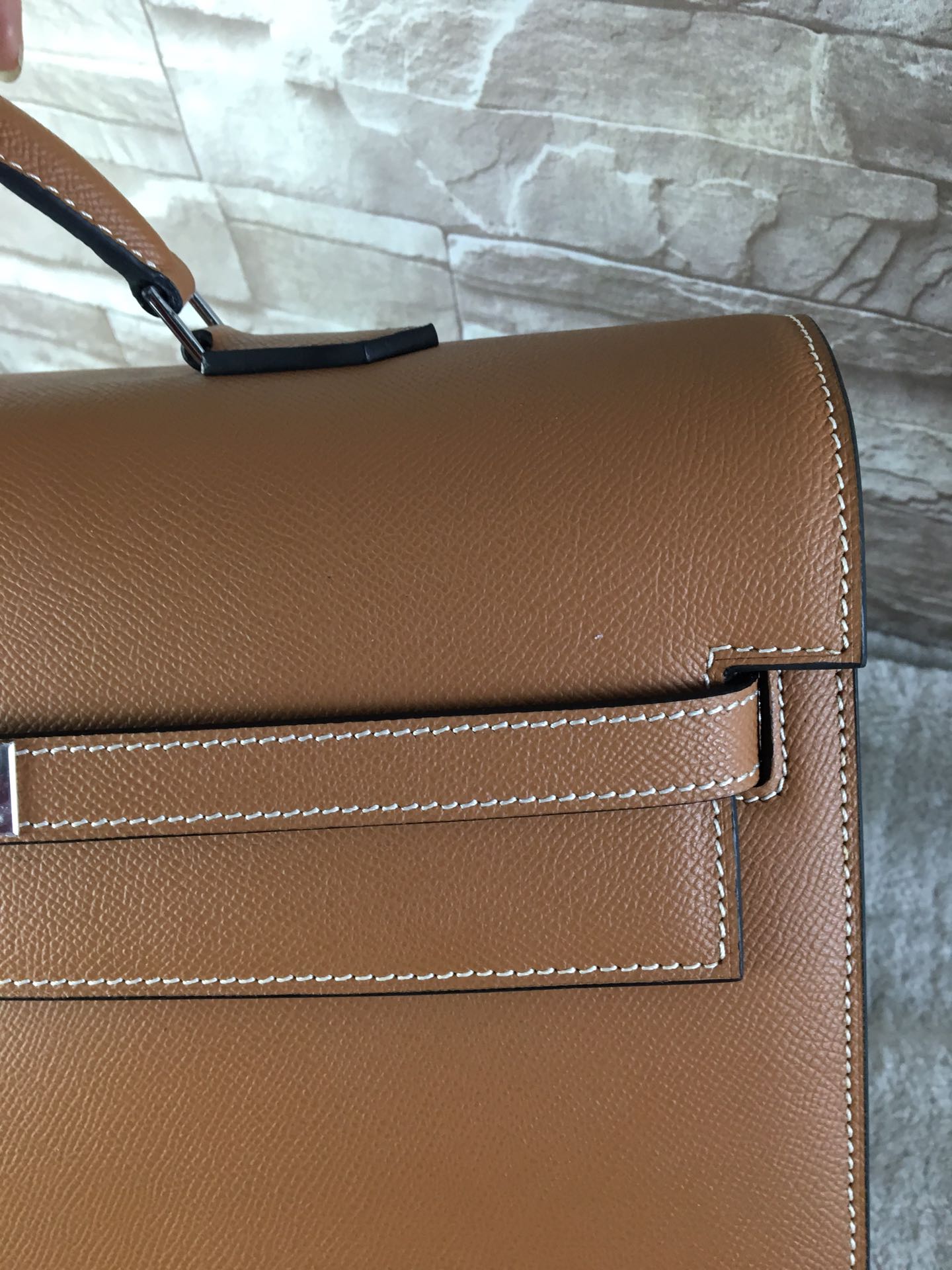 H**me5 kelly depeche briefcase epsom gold hardware brown 38 cm