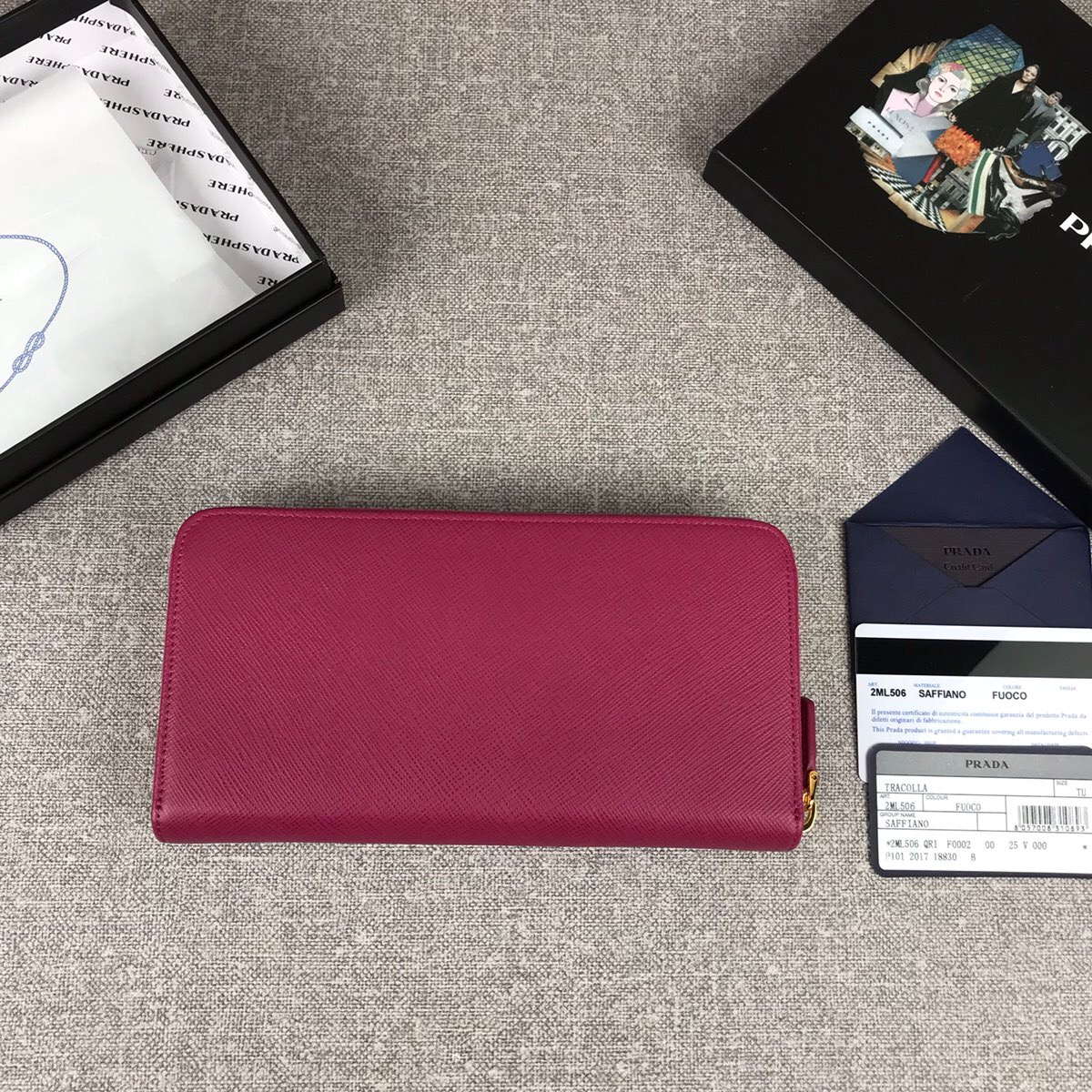 Pra*a large saffiano leather wallet hibicus 1ml506 20 x 10 cm