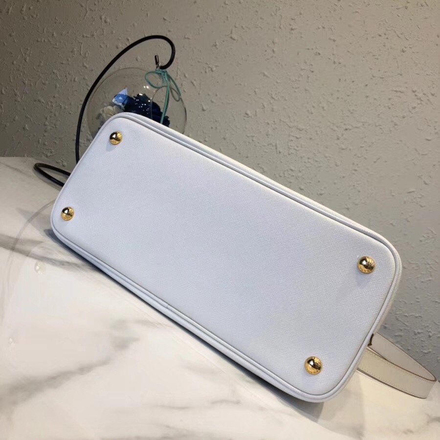 Pra*a top handle tote bag leather white/brown 1bg148 33 × 24 × 14.5 cm