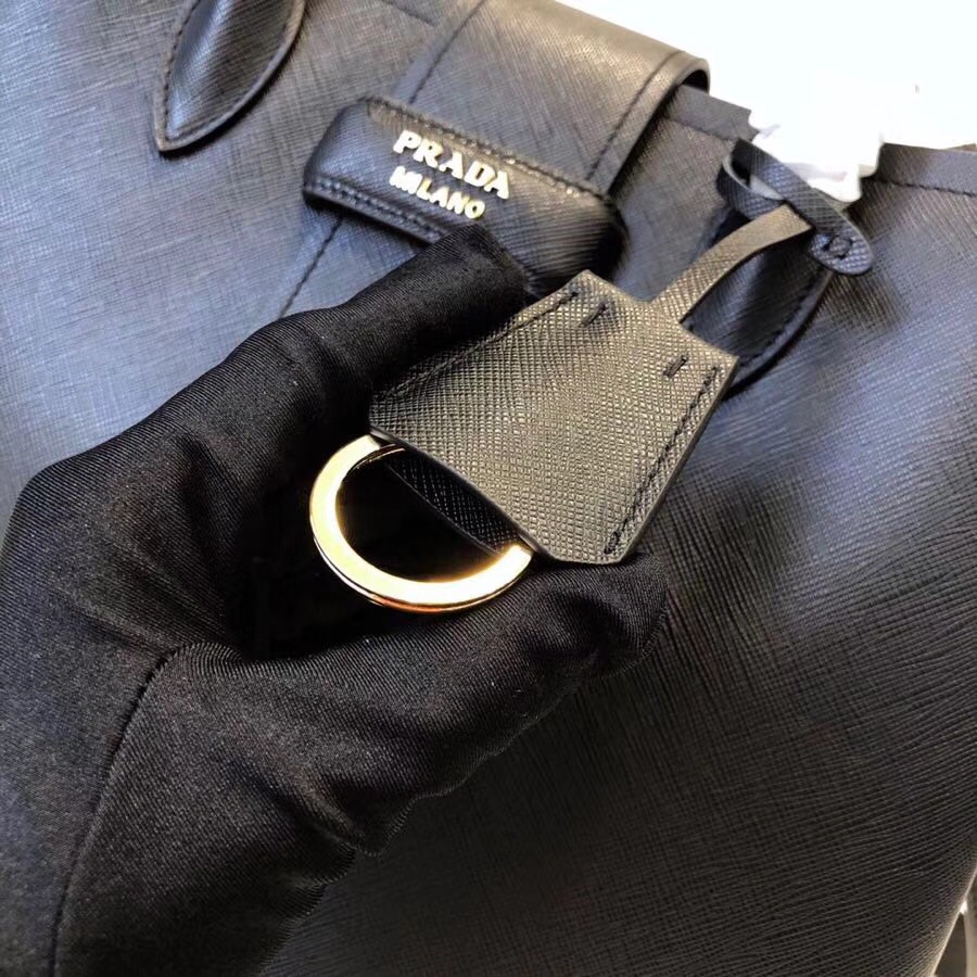 Pra*a top handle tote bag leather black/beige 1bg148 33 × 24 × 14.5 cm