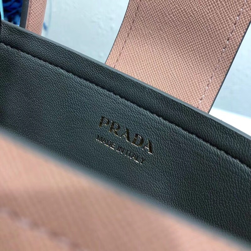 Pra*a top handle tote bag leather powder pink/black 1bg148 33 × 24 × 14.5 cm