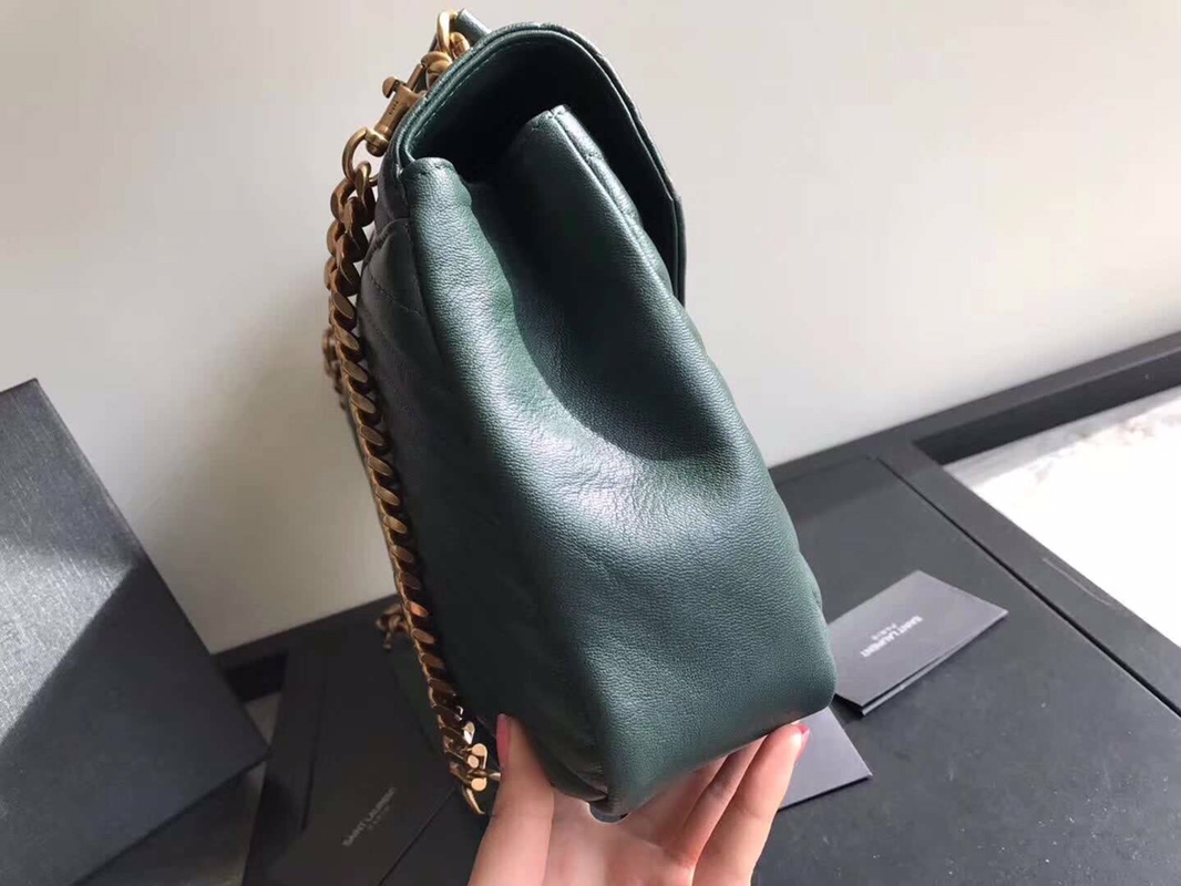 Y51 large college tote leather gold metal green 392738 32 x 21 x 8 cm